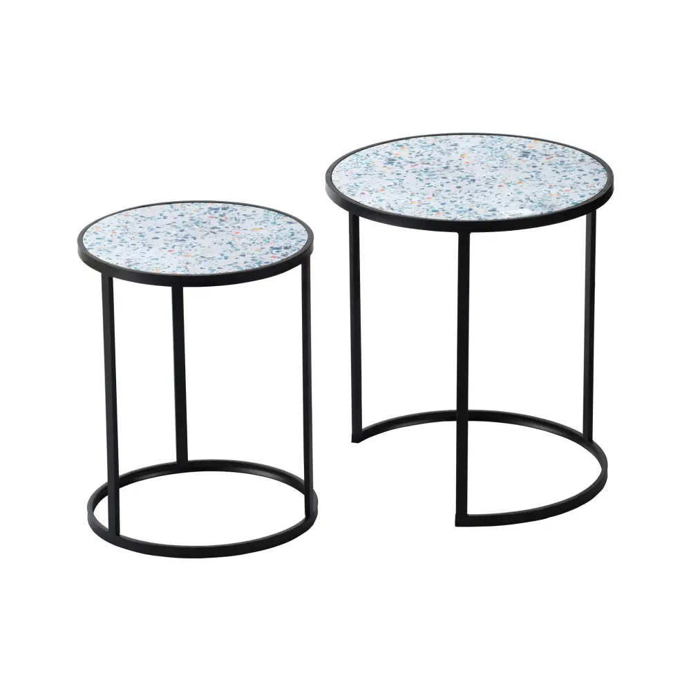 Round End Table, Stacking Side Tables Sturdy All-metal Frame Small Space, Living Room, Office (Set 2) - Black