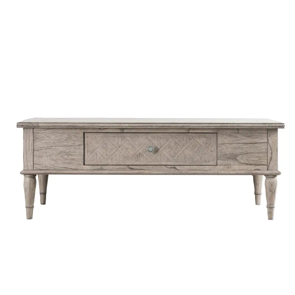 Rustique Push Drawer Rectangular Coffee Table - Untreated