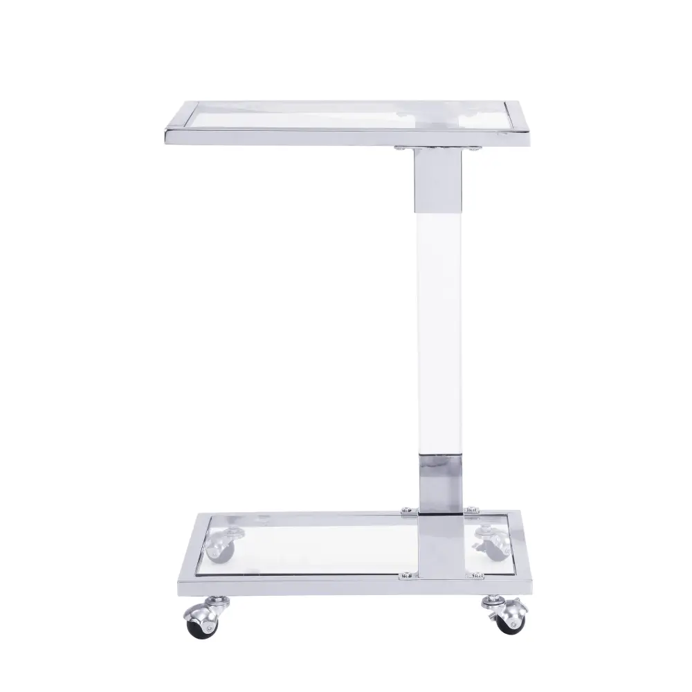 Side Table, Sofa Table, Glass Top C Shape Square Table Alloy Base Living Room, Bedroom, Balcony Home And Office