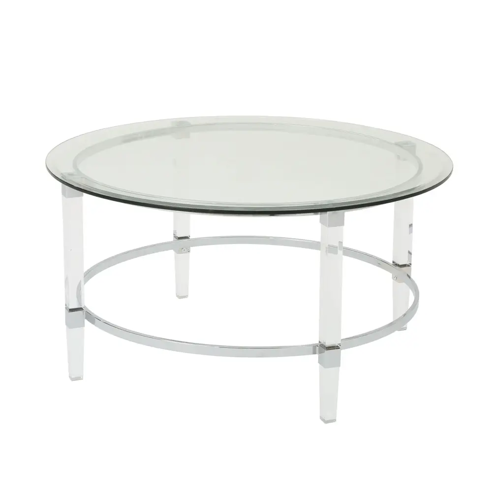 Tempered Glass Round Coffee Table Four Legs - Distinct