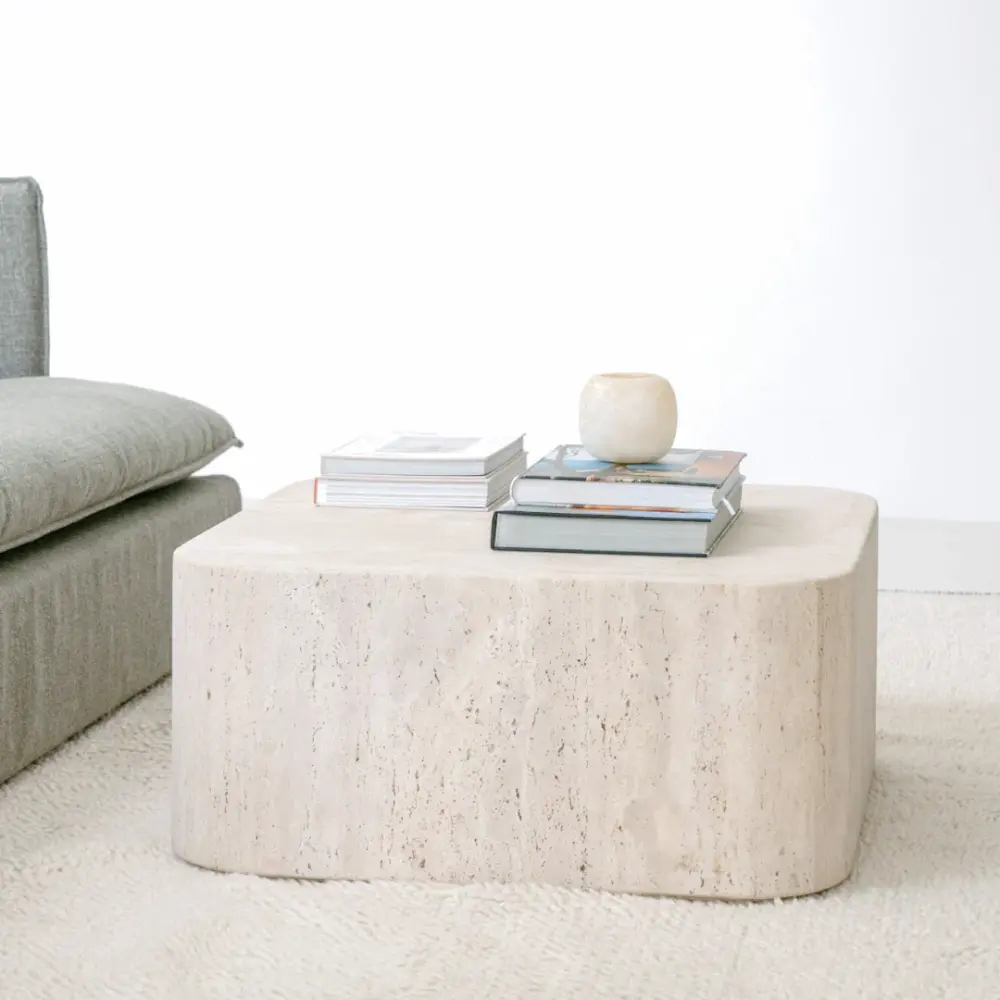 Travertine coffee table Alba - Square - 80 cm - Round edge