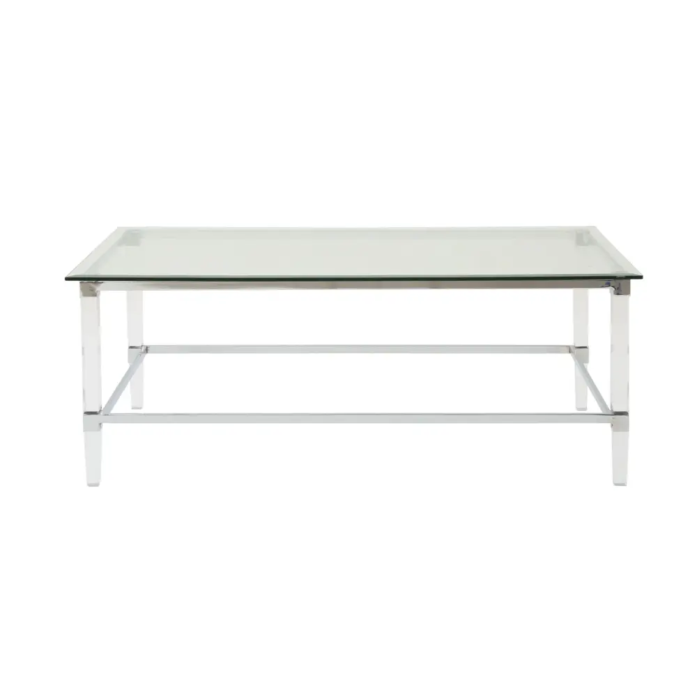 Ultra Modern Rectangle Coffee Table Tempered Glass Surface - Clear