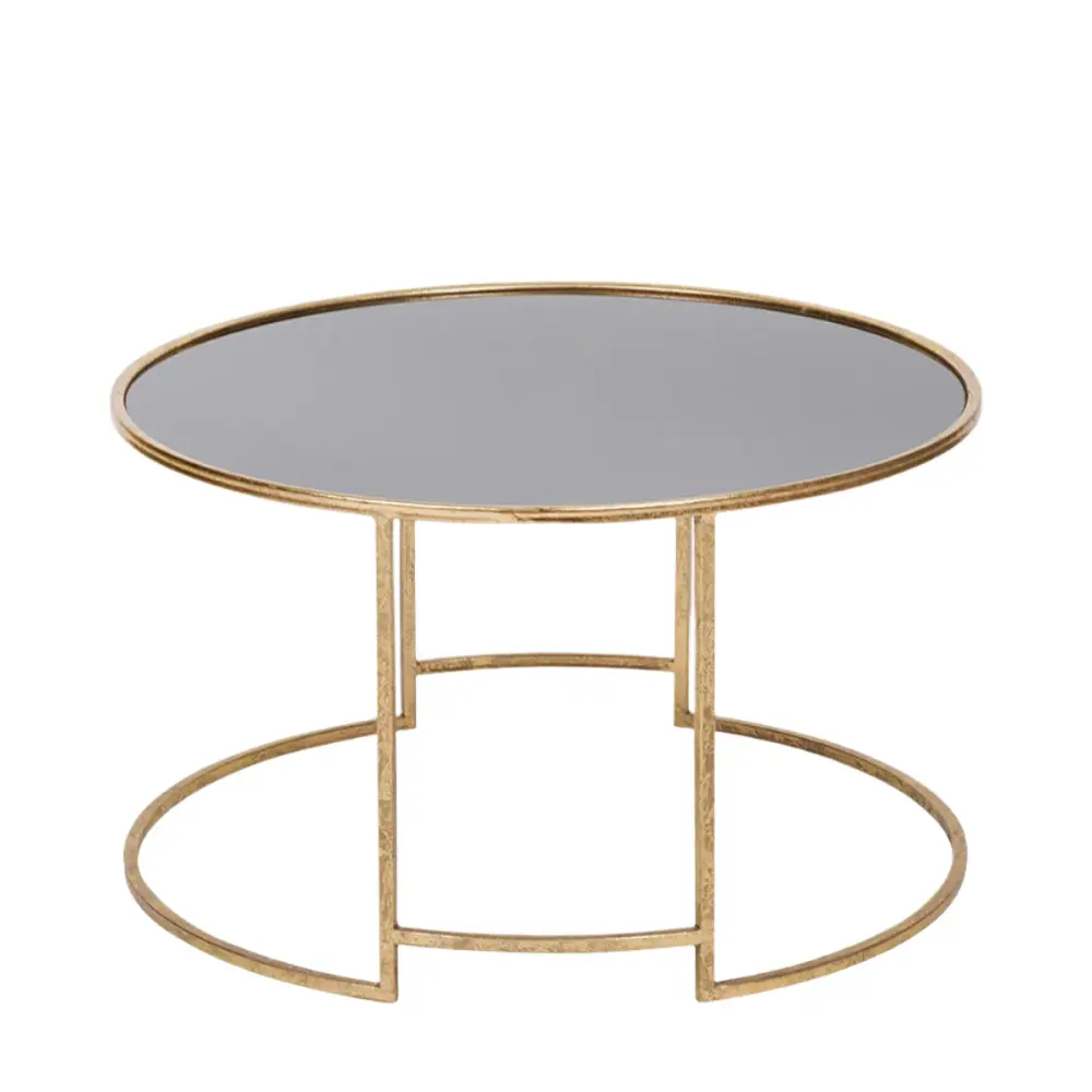 Venolo Round Coffee Table - Antique Amber Metal & Black Glass