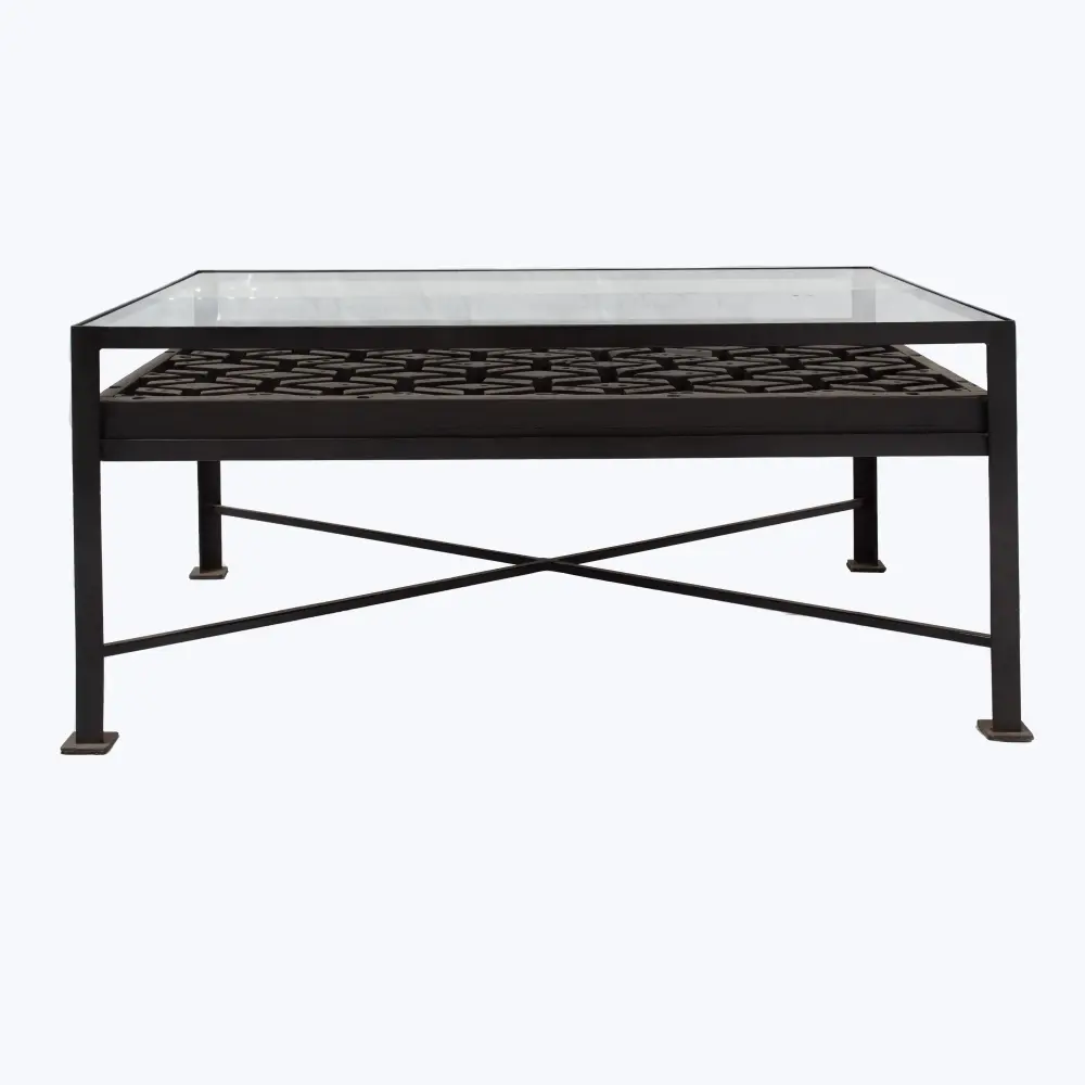 Vintage Concrete Mold Coffee Table | Glass Top