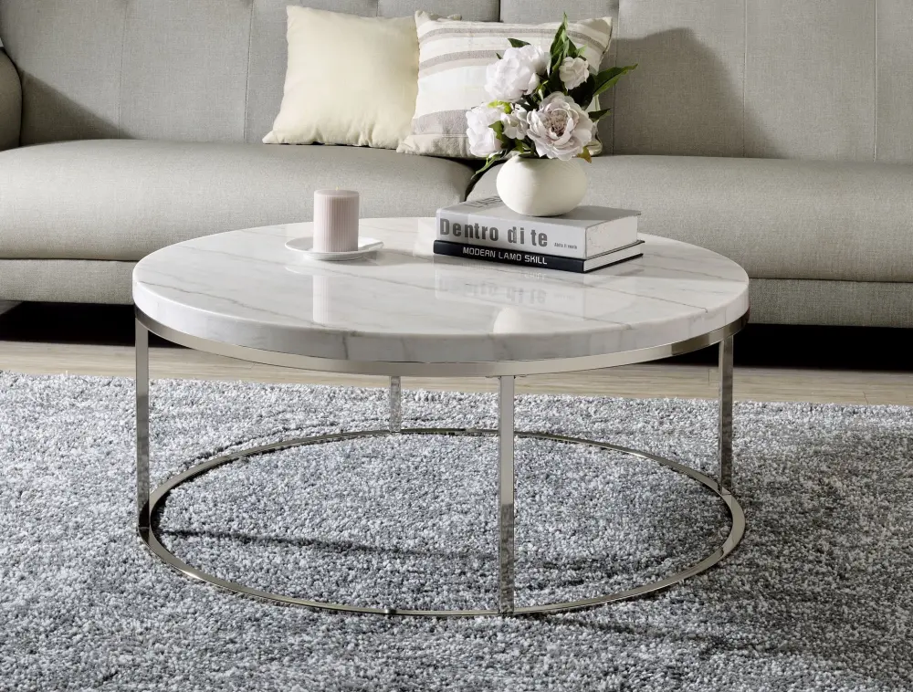 Zaidee - Mable Top Nickel Coffee Table - Alabaster
