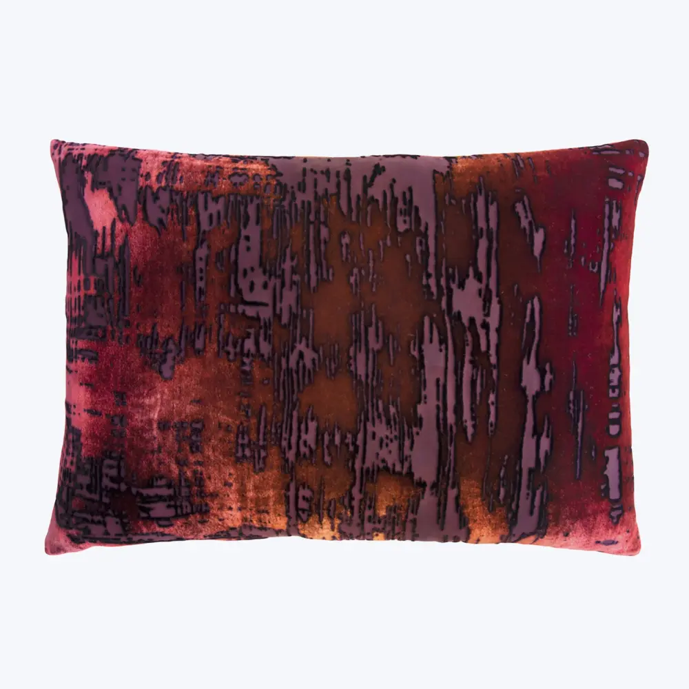Brushstroke Plush fabric Lumbar Pillow, Wildberry