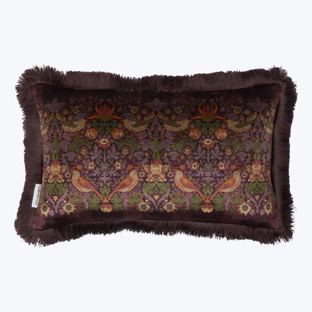 Strawberry Thief Fringe Lumbar Pillow, Amethyst Cooling Gel Layer