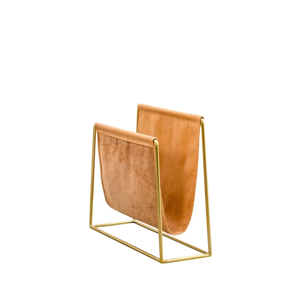 Textured Throw Pillow Magazine holder - Blizz - Unitary - Cognac Leather/Gold