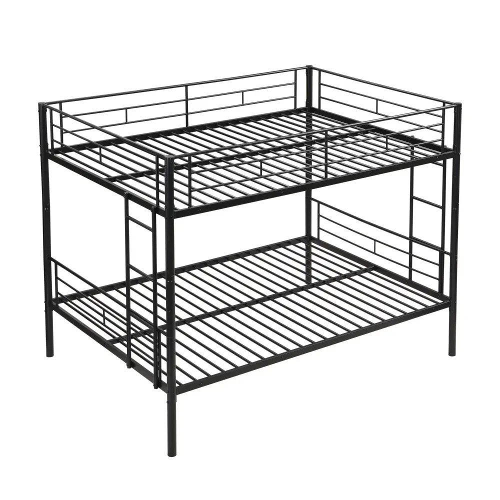 Modern Metal Bunk Bed, Thorough Over Full, No Box Spring Needed - Black Underbed Lighting