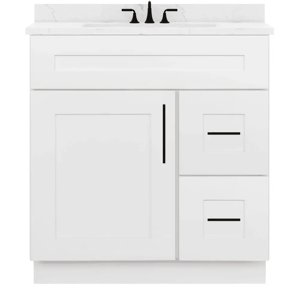 30 W x 21 D x 34.5 H Vanity Sink Base Cabinet Right Drawers - Alpina Chalk