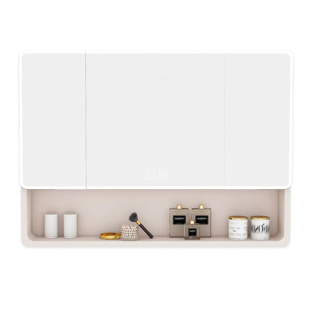 Aluminium Medicine Cabinet Mirror, 3 Colors LED Portable And Defogging Function - Khaki Non-Slip Base | 5-Year Warranty