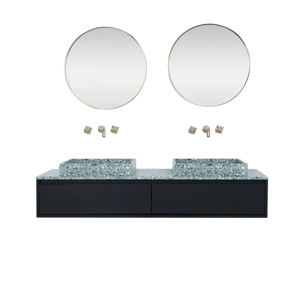 Ann bathroom cabinet brief - Black oak - Green terrazzo - 150x25 cm