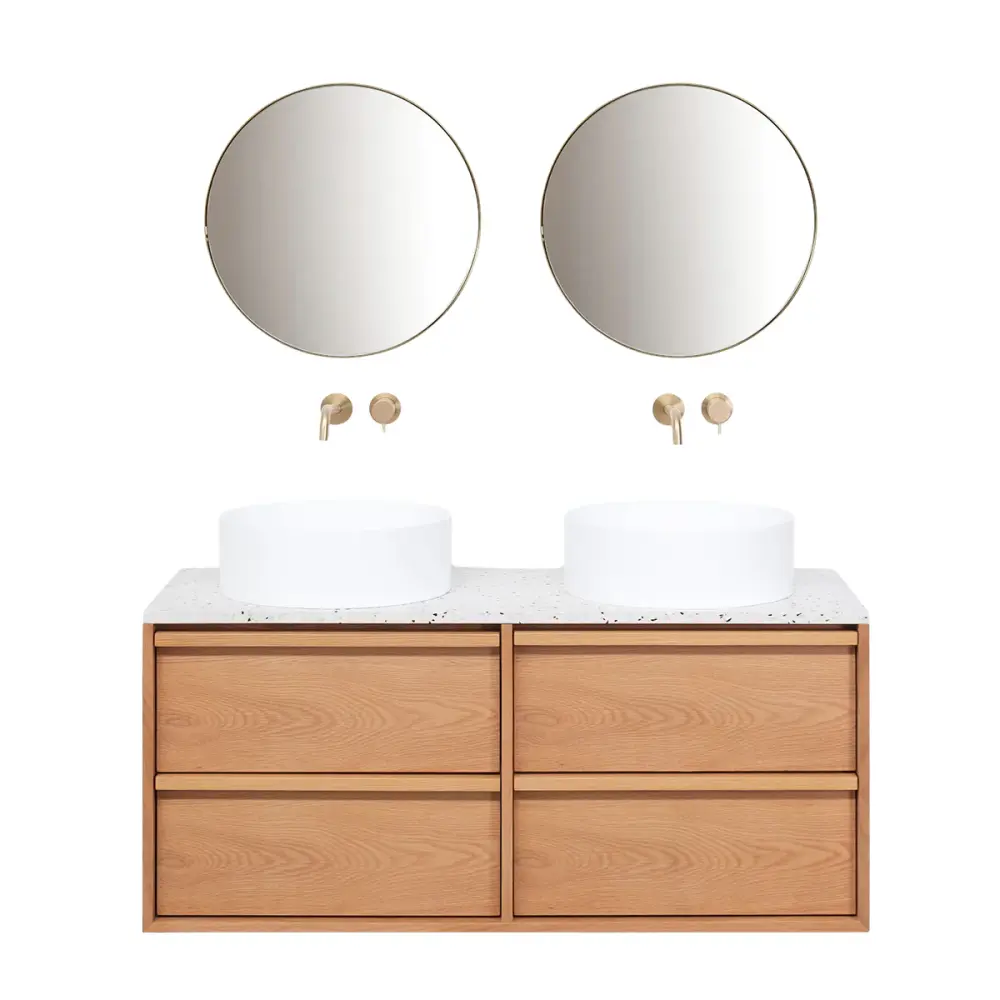 Bathroom cabinet Oak Fien - 120 cm - Sims washbasins - Terrazzo top plate