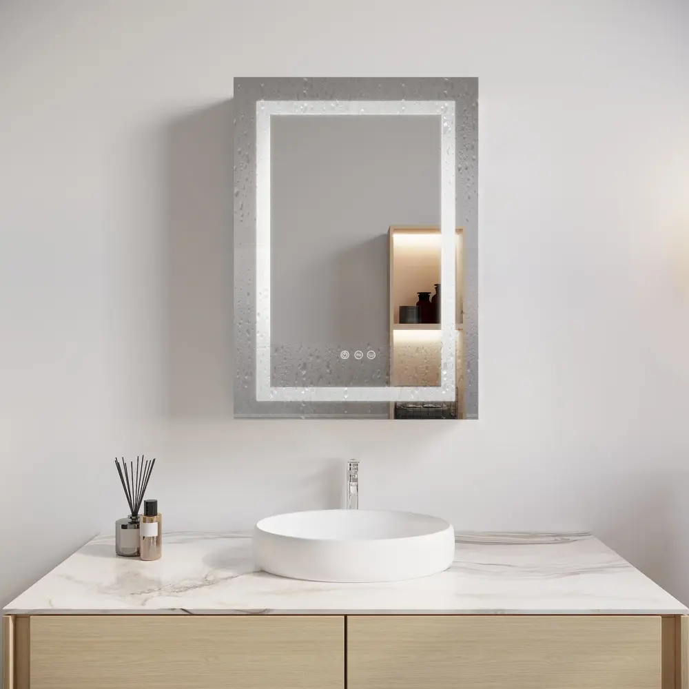 Bathroom Medicine Cabinet LED Mirror, Anti-Fog, Waterproof, 3000K~6000K Sole Door Lighted Bathroom Cabinet Touch Swich