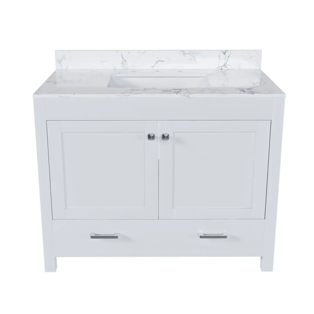 43" Bathroom Vanity Artificial Marble Carrara Top Set, Multi Functional Bathroom Cabinet Doors And Drawer - Pearl