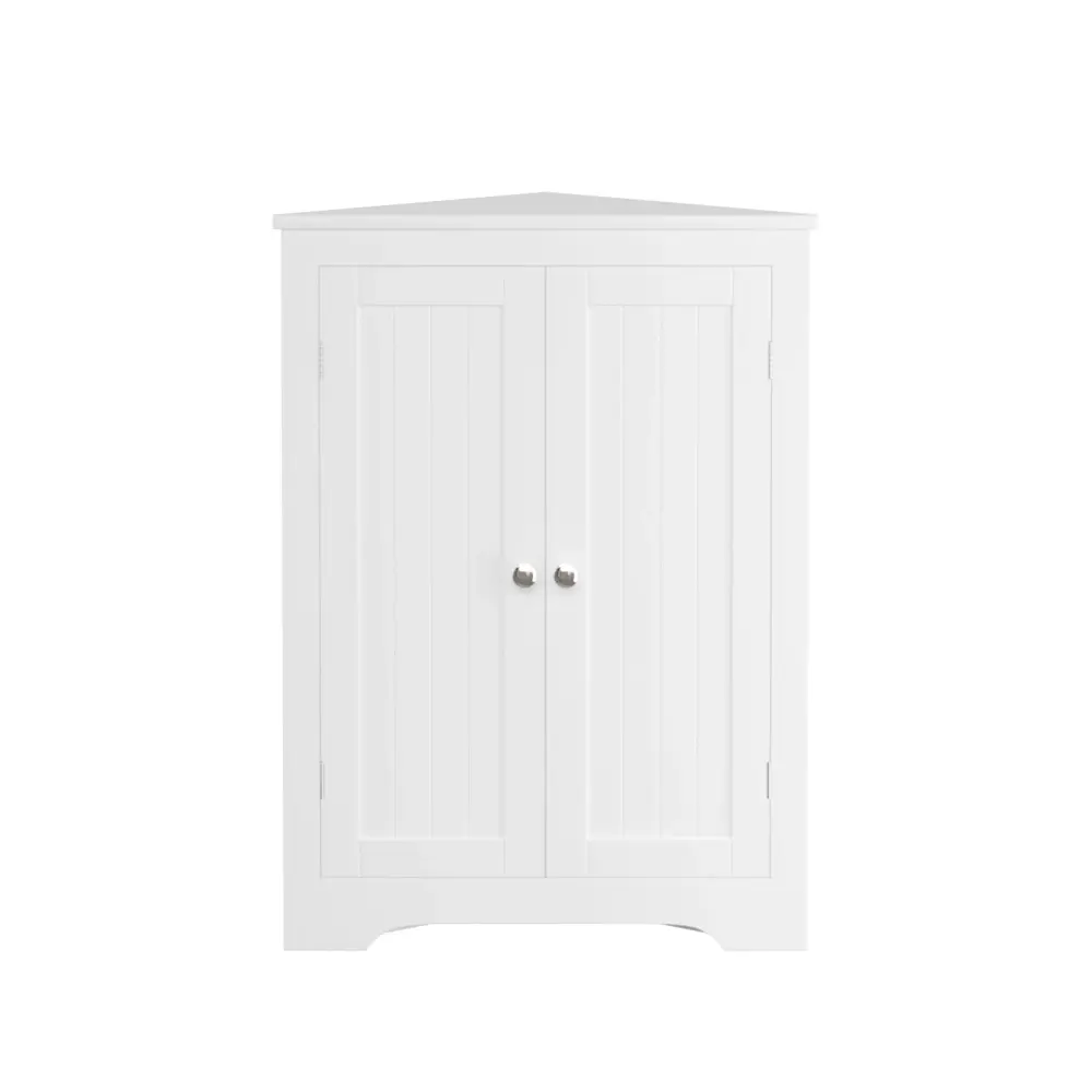 Corner Cabinet 2 Doors And Adjustable Shelves, Freestanding Slender Storage Organizer Bathroom - White Non-Slip Base | 5-Y...