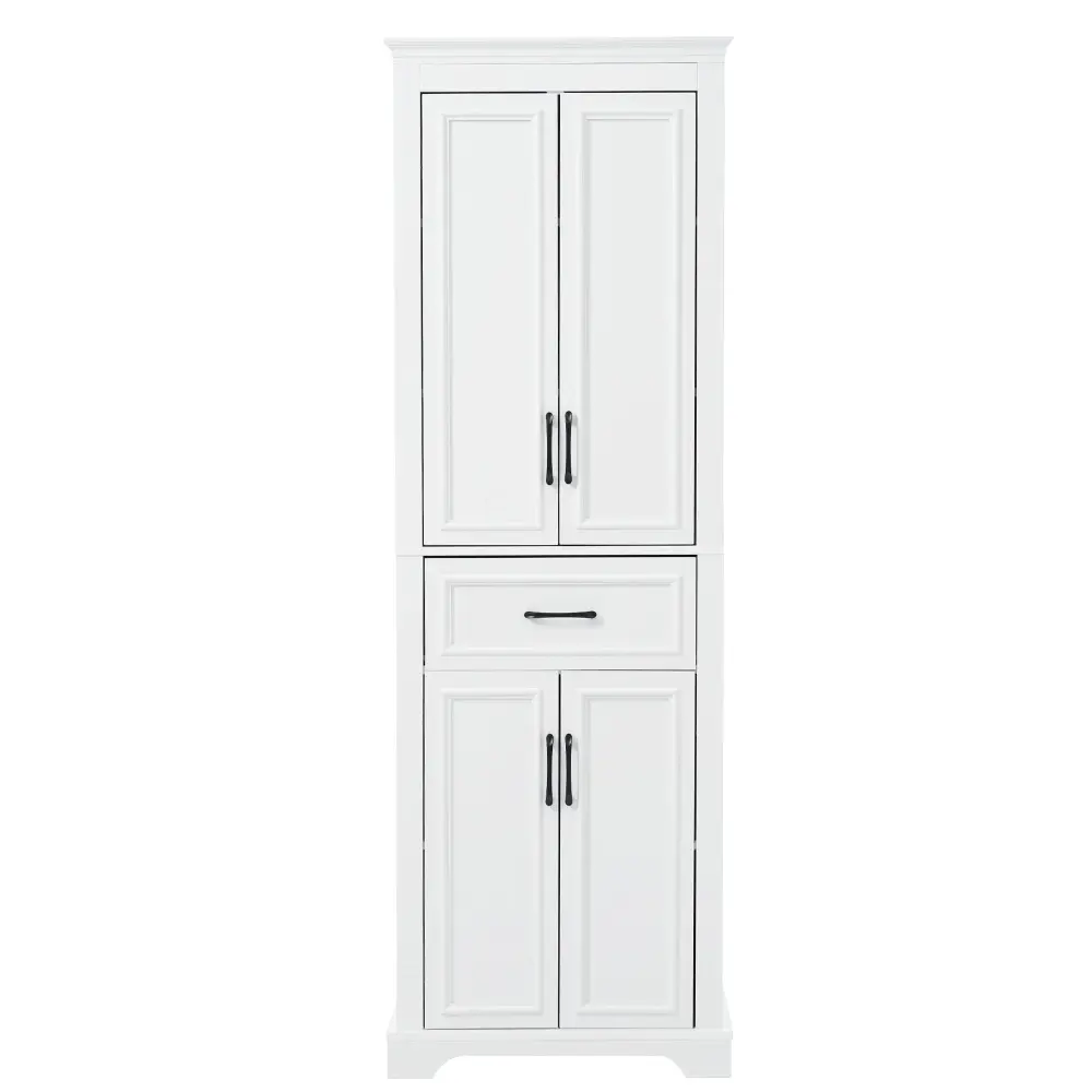 Freestanding Bathroom Vanity, Polished Design 4 Doors & 1 Drawer, Adjustable Shelves, Damping Hinges - White