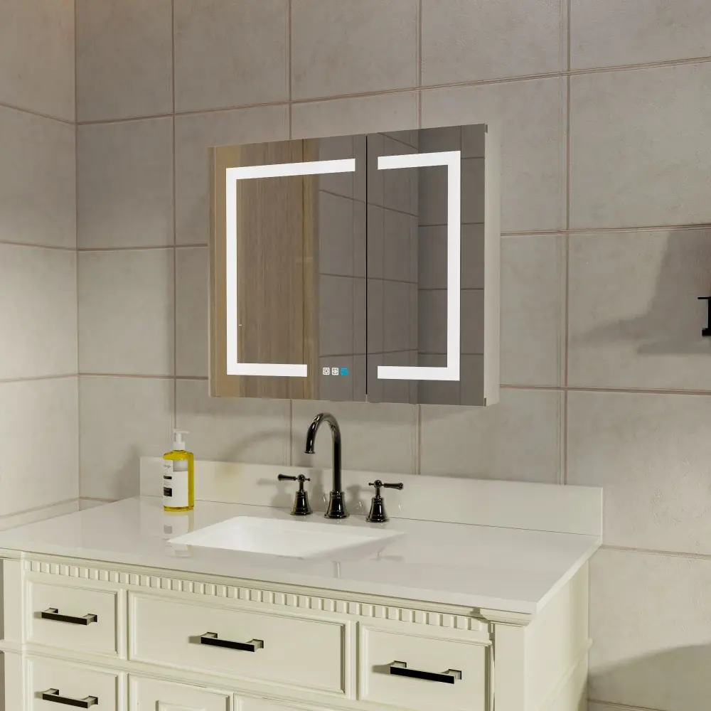 LED Lighted Bathroom Medicine Cabinet Mirror, Recessed Or Surface LED Medicine Cabinet, Defog, Stepless Dimming, Color Tem...