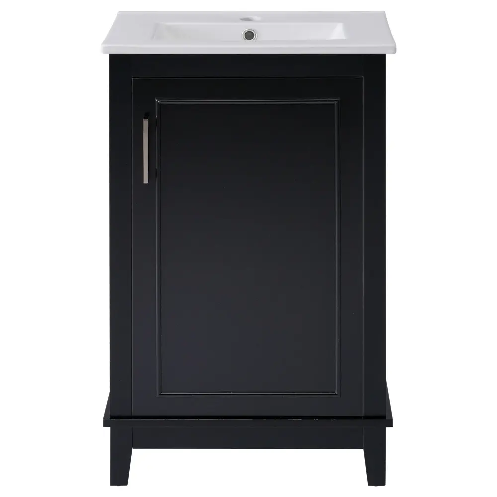 Modern Small Bathroom Vanity Cabinet Ceramic Basin, Ample Storage, 1 Plush Close Door