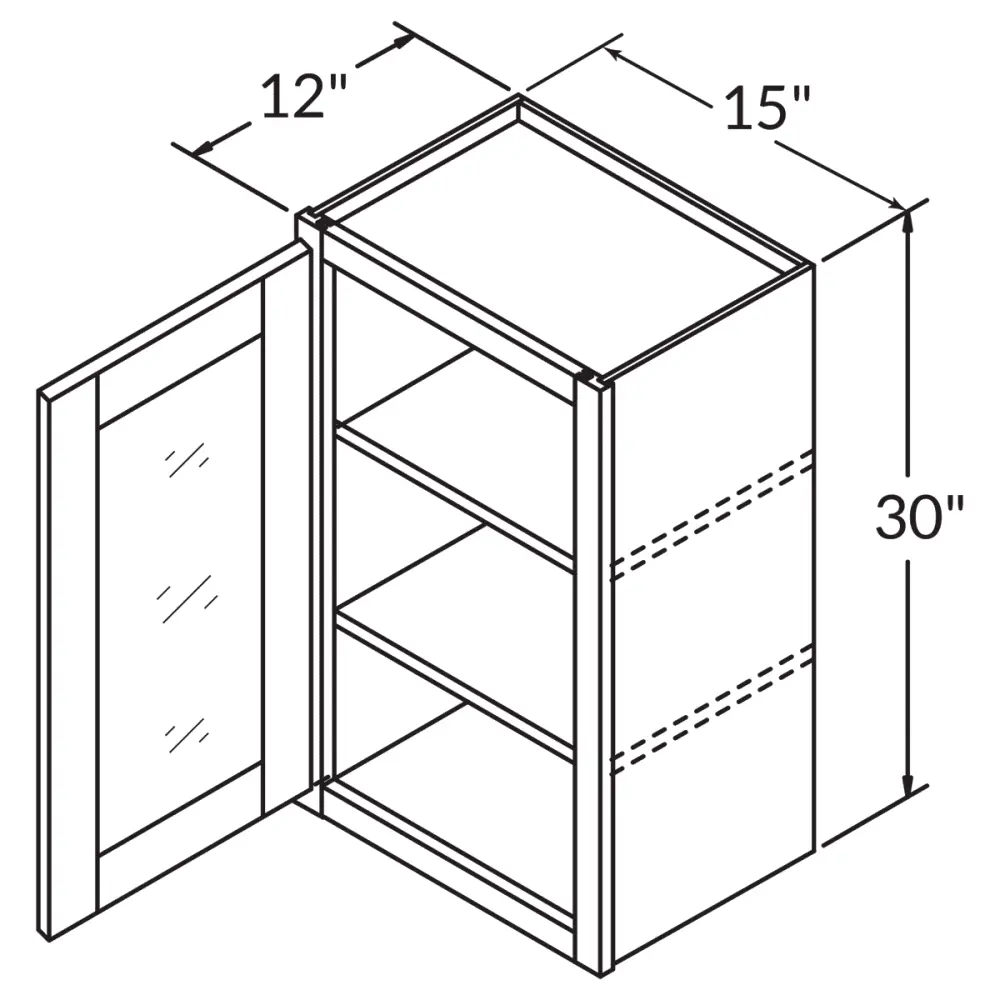 Mullion Door Wall Kitchen Cabinet WMD1530 Newport LessCare 15 . width 30 . height 12 . depth