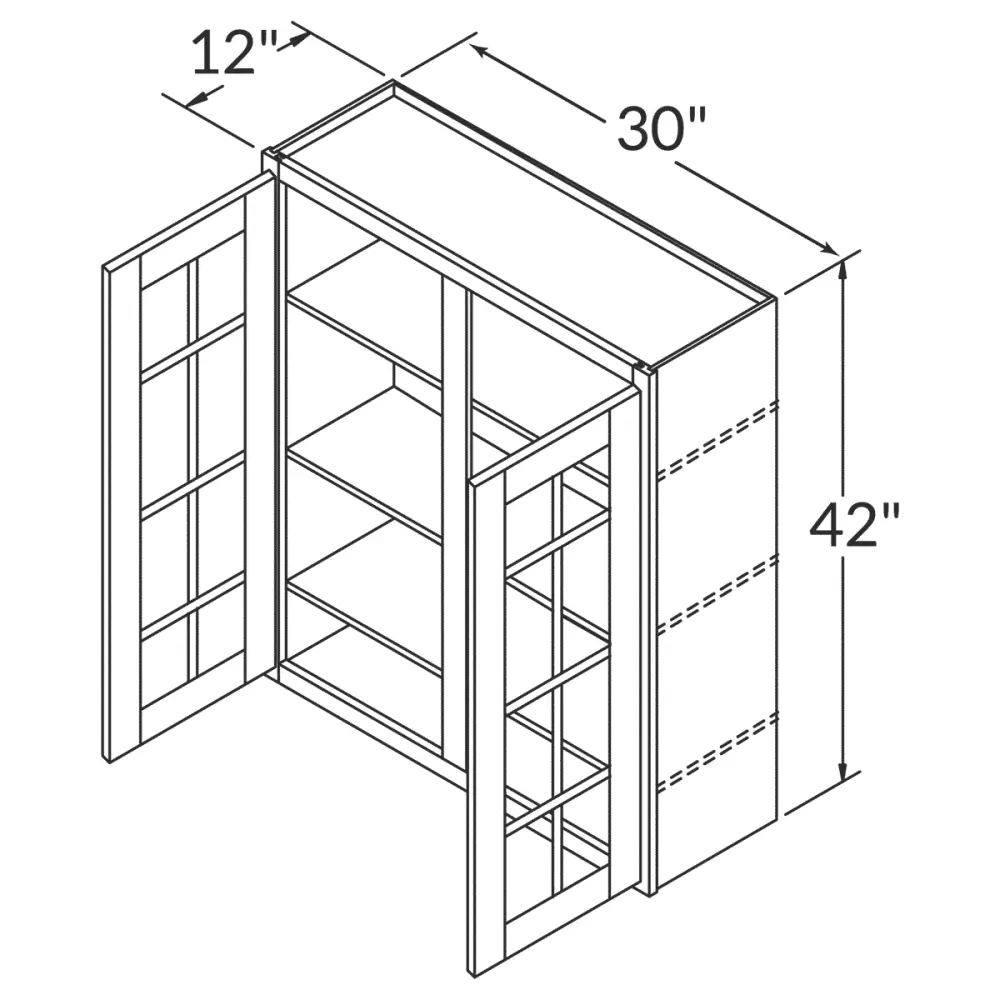 Mullion Door Wall Kitchen Cabinet WMD3042 Newport LessCare 30 . width 42 . height 12 . depth