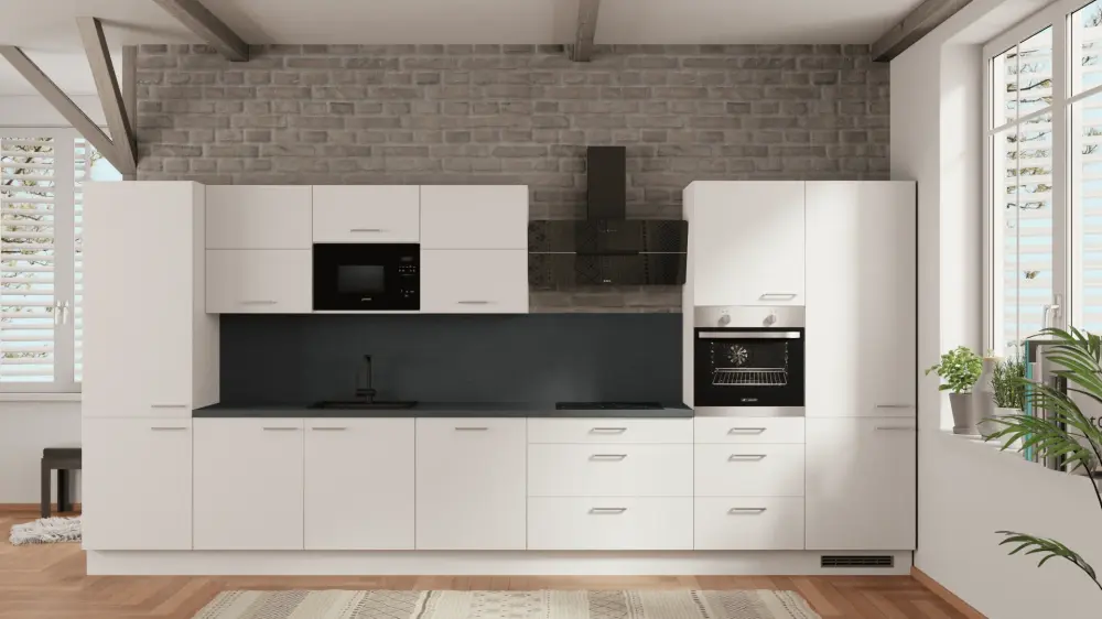 nobilia built- kitchen 450 cm alpine snow matte kitchen unit - 354 concrete slate gray