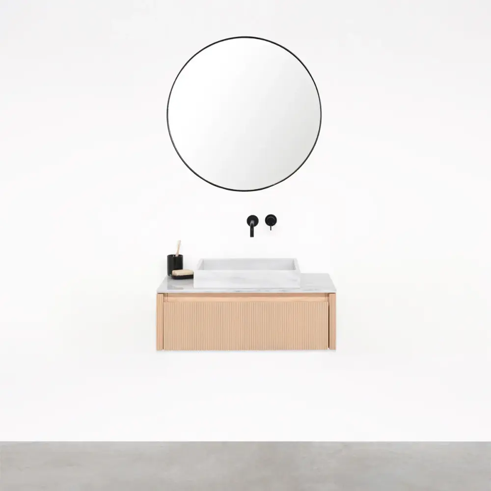 Quick-Dry Antimicrobial Bathroom cabinet Oak - Ahun - George White Marble - Marcel top plate snow marble - 80 cm