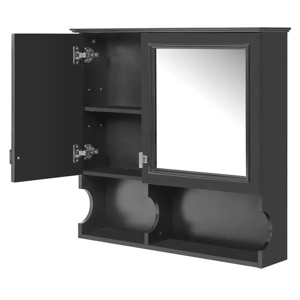Quick-Dry Antimicrobial Wall Mounted Mirror Medicine Cabinet, Bathroom Storage Doors And Open Shelves