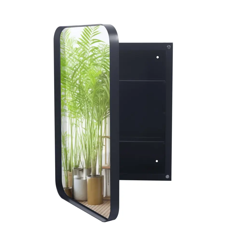 Recessed Metal Framed Medicine Cabinet Mirror And Flexible Shelves Wall Mirror Storage Bathroom Non-Slip Base | 5-Year War...