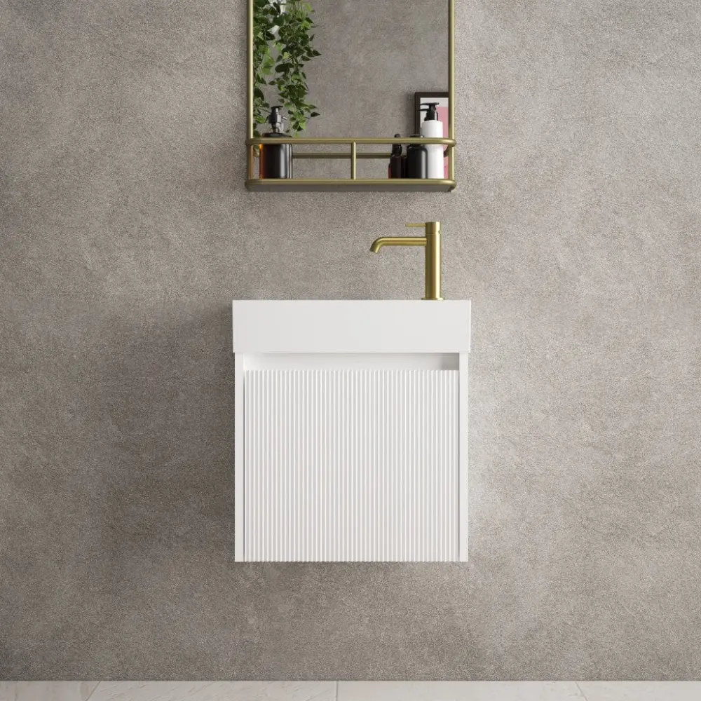Scanalato Single Door Vanity Unit Beyondstone Basin - Pure Ivory 450mm