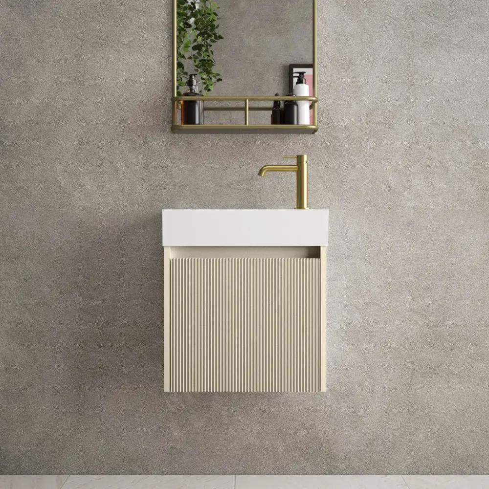 Scanalato Single Door Vanity Unit Beyondstone Basin - Goat hair wool 450mm