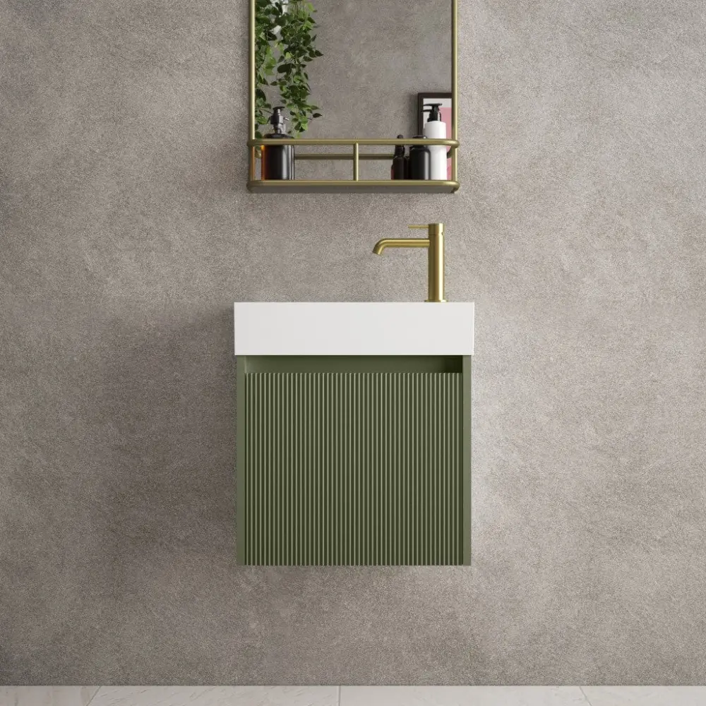 Scanalato Sole Door Vanity Unit Beyondstone Basin - Seaweed 450mm