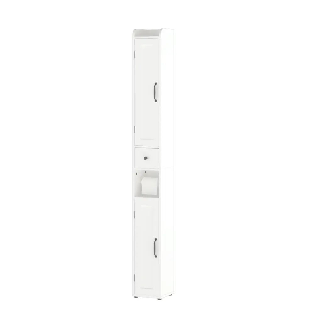 Slim Tall Bathroom Storage Cabinet Adjustable Shelves, 2 Doors Freestanding Cabinet - White