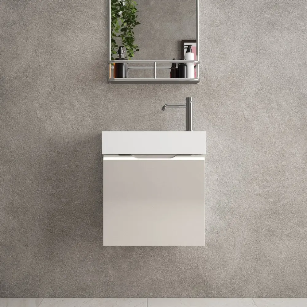 Tasca Single Door Vanity Unit Beyondstone Basin - Gloss Cashmere 450mm
