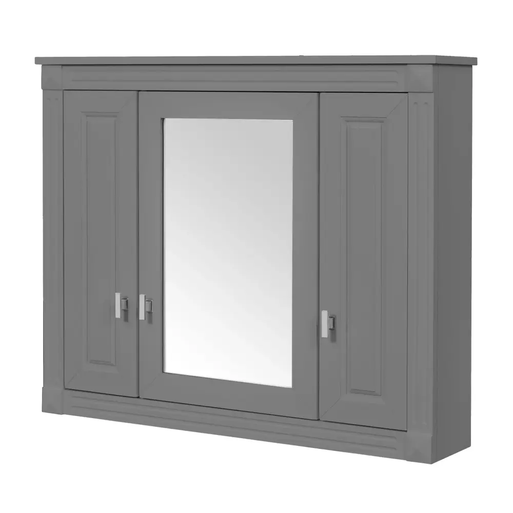 Wall Mounted Bathroom Cabinet Mirror And 4 Shelves, Rectangular Design - Pewter