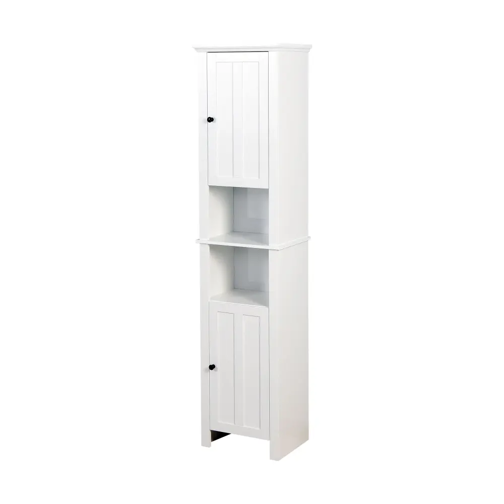 Wooden Bathroom Floor Storage Cabinet 2 Doors And 6 Shelves - White
