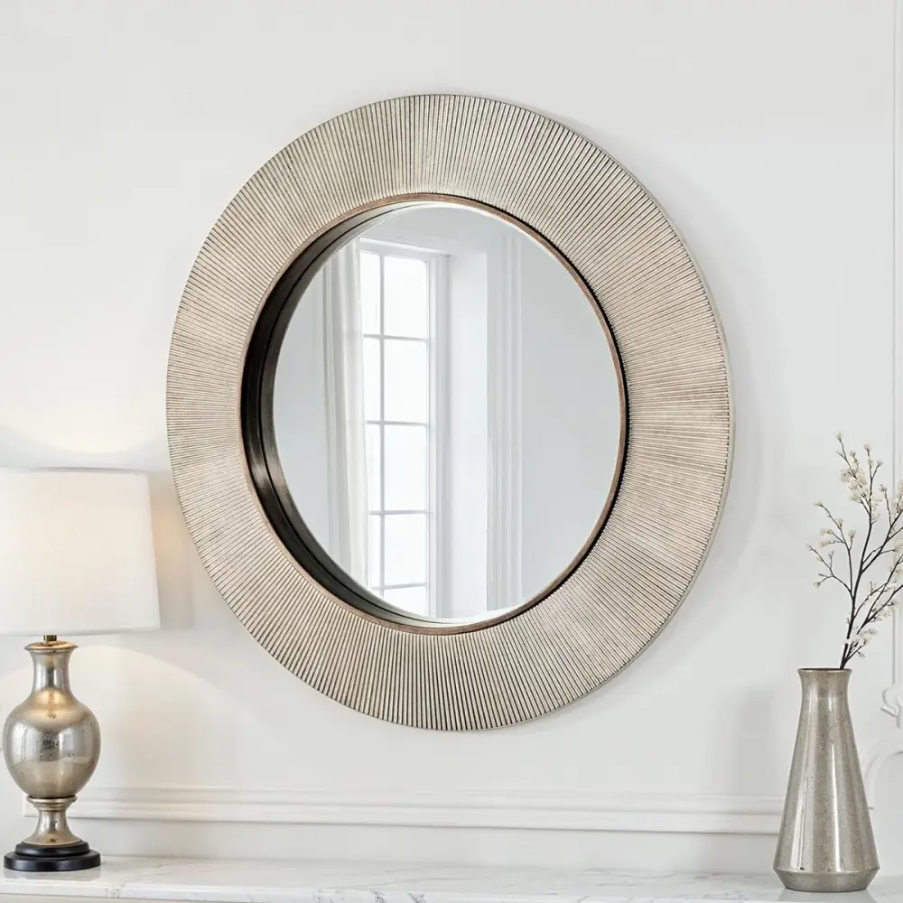 Alora Round Ribbed Bevelled Mirror - Quicksilver 10x Magnification