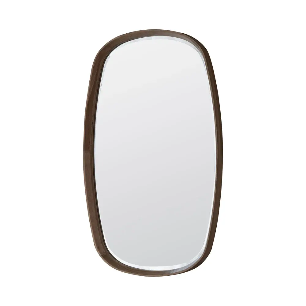 Distressed Wood Frame Keaton Oval Mirror - Walnut