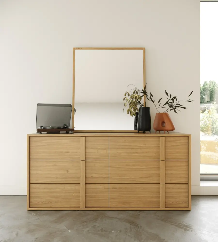 Distressed Wood Frame Nova Domus Berlin - Sleek Natural Oak Mirror