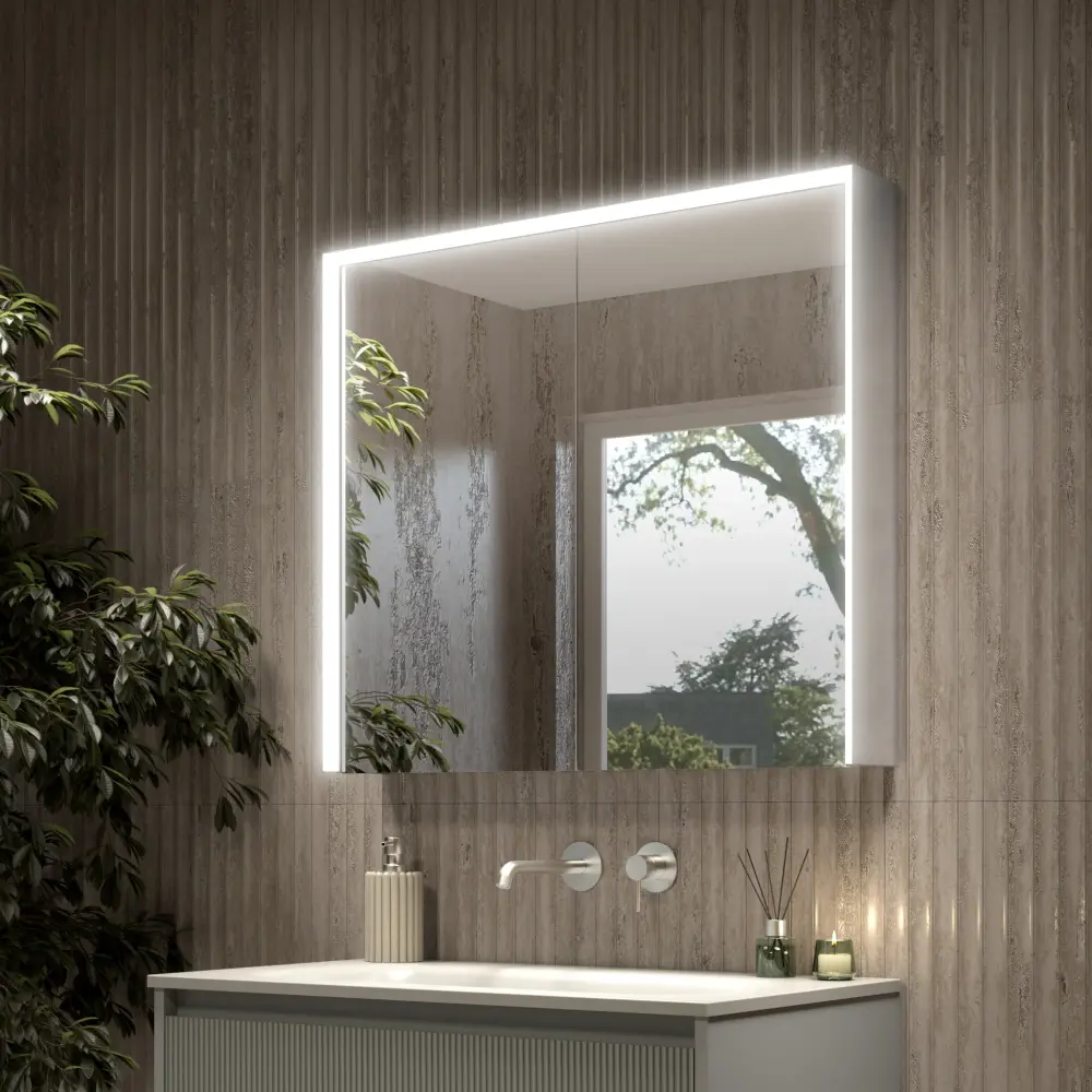 Fiano Steam-Free Sleek Mirror Cabinet 800 x 700mm - Aluminium