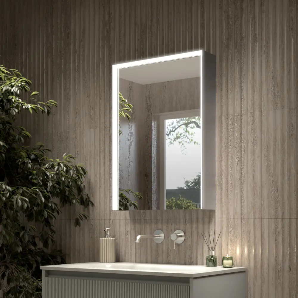 Hexagon Cluster Fiano Steam-Free Minimalist Mirror Cabinet 500 x 700mm - Aluminium