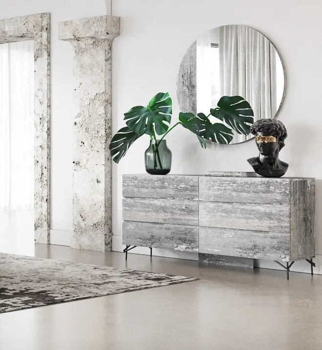Nova Domus Aria - Italian Sleek Multi Grey texture Round Mirror - 24 x 36 Inches