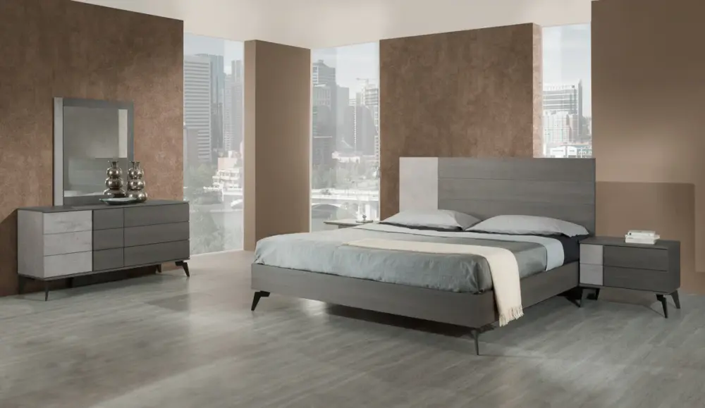 Nova Domus Palermo Italian Contemporary Faux Concrete & Grey Mirror from Italian Glass