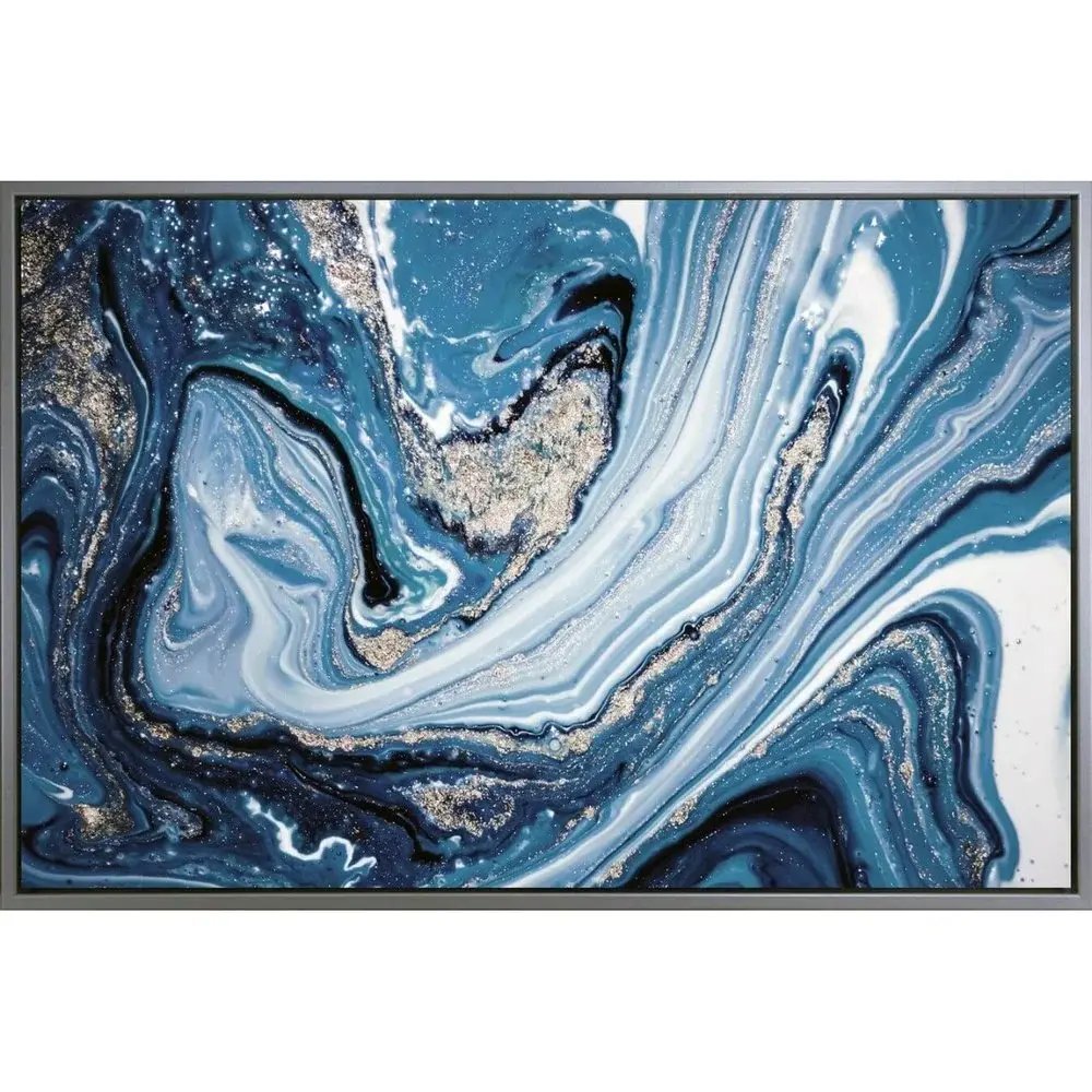 Blue Marble Swirl' - Framed Duck cloth - 62x102cm