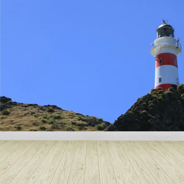 Contemporary Assemblage Large Lighthouse and Sky Mural Wallpaper Coastal Sea Landscape Wall Covering Navy
