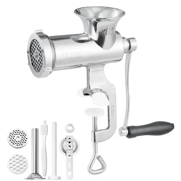 VEVOR Manual Meat Grinder, 304 Stainless Steel Hand Meat Grinder Steel Table Pipe Clamp, BXGSDJRJYS30TU4B1V0
