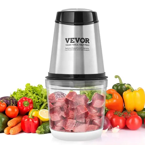 VEVOR User-Friendly Food Processor, Electric Meat Grinder 4-Wing Stainless Spring Steel Blades, 2.5 Cup Glass Bowl, DMCJRJ...