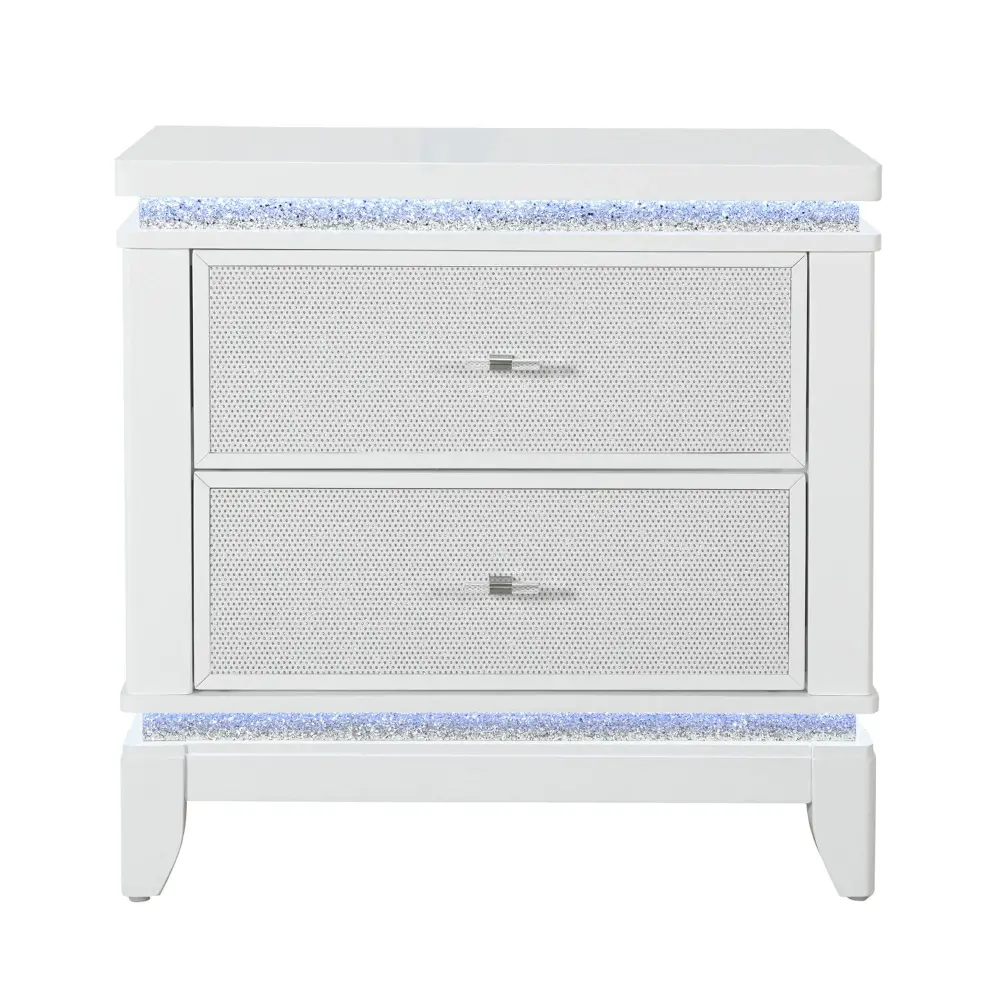Adalid - Nightstand Glittered Drawer Front And LED Lighting - Chalk