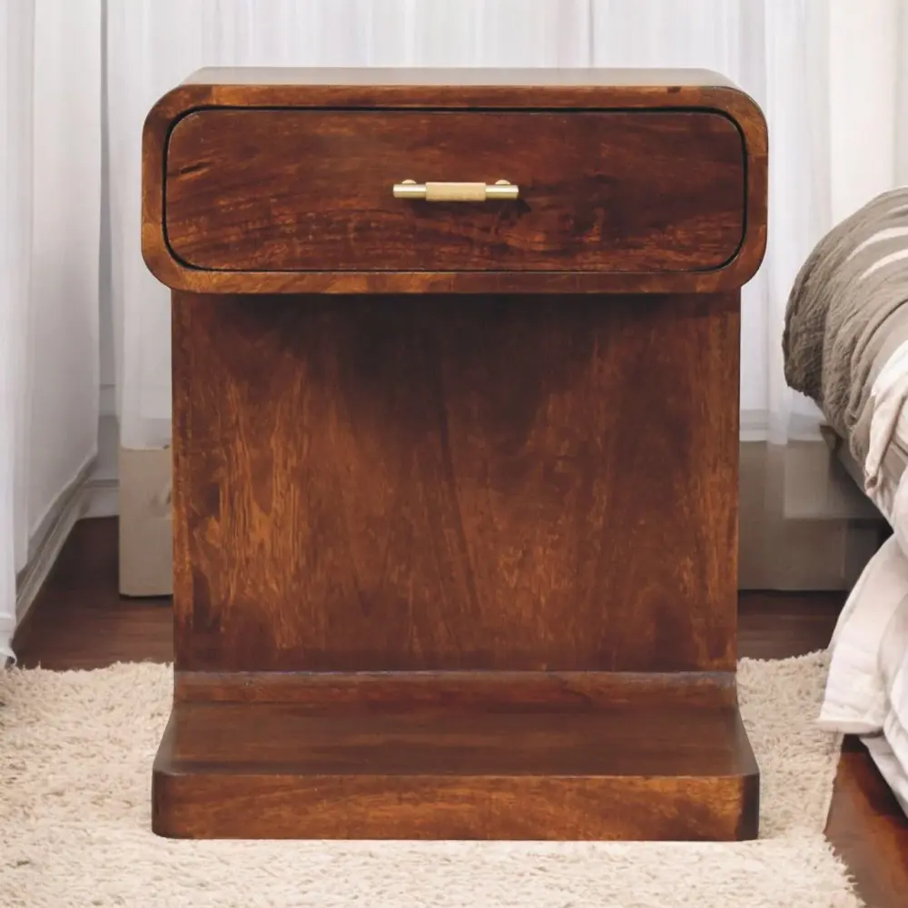 T Bar Rounded Bedside Table - Onyx Brown