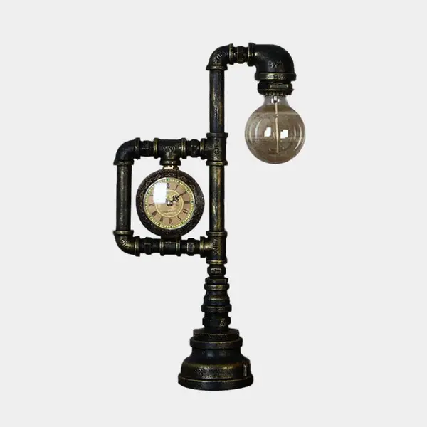 Charcoal 1 Light Table Lighting Farmhouse Iron Water Pipe Nightstand Lamp Gauge Study Room 14 Inch Height